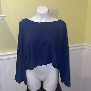 We the Free Bird Gang ladies navy blue cropped ruffled edges top. Size medium